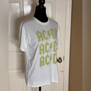 AC/DC Shirt Women's XL White Rock Band Graphic Tee Short Sleeve Top Stretch​